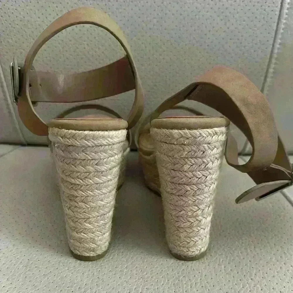 Tan Wedge Sandals with Ankle Strap - Picture 3 of 7